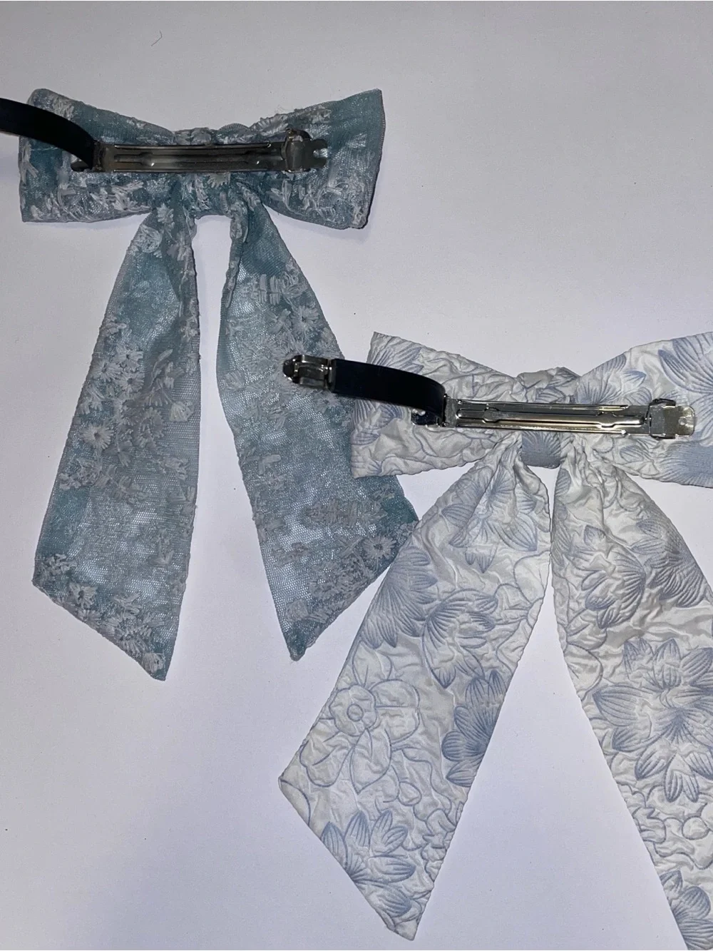 Cottage Core Floral Bow Hair Clips — Blue & White